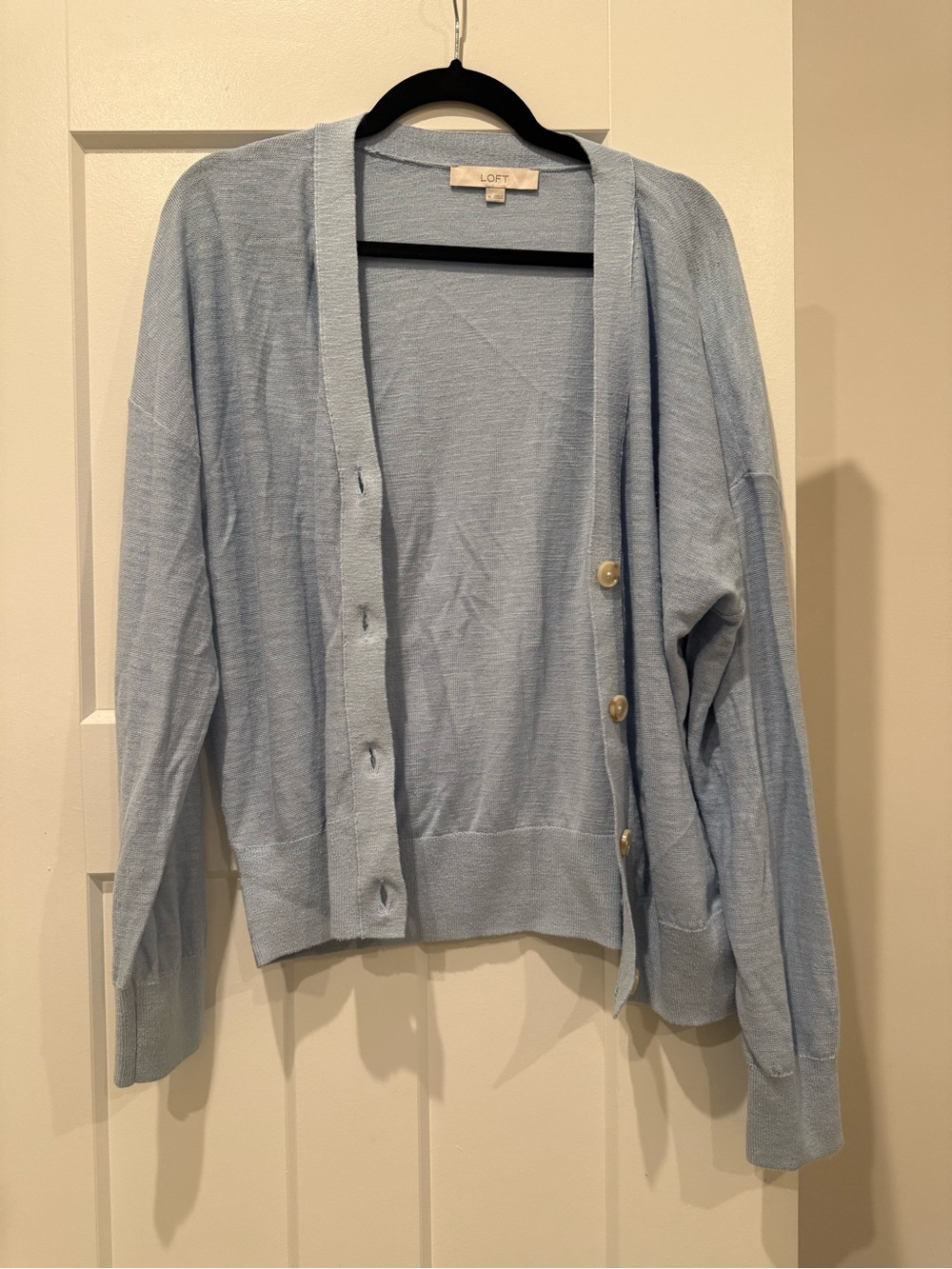 LOFT Pale Blue Lightweight Button-Front Cardigan